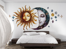 Load image into Gallery viewer, Sun And Moon Wall Decal Celestial Wall Sticker Boho Bedroom Decor Spiritual Wall Art Astrology Home Decor