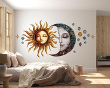 Load image into Gallery viewer, Sun And Moon Wall Decal Celestial Wall Sticker Boho Bedroom Decor Spiritual Wall Art Astrology Home Decor