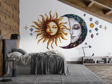 Load image into Gallery viewer, Sun And Moon Wall Decal Celestial Wall Sticker Boho Bedroom Decor Spiritual Wall Art Astrology Home Decor