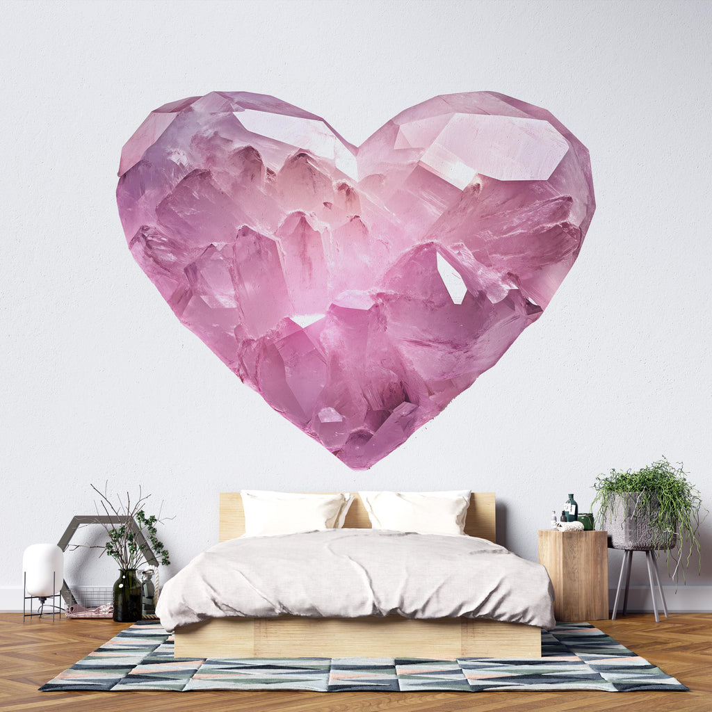 Rose Quartz Heart Wall Decal Crystal Love Wall Sticker Boho Bedroom Decor Healing Crystal Wall Art Spiritual Decor