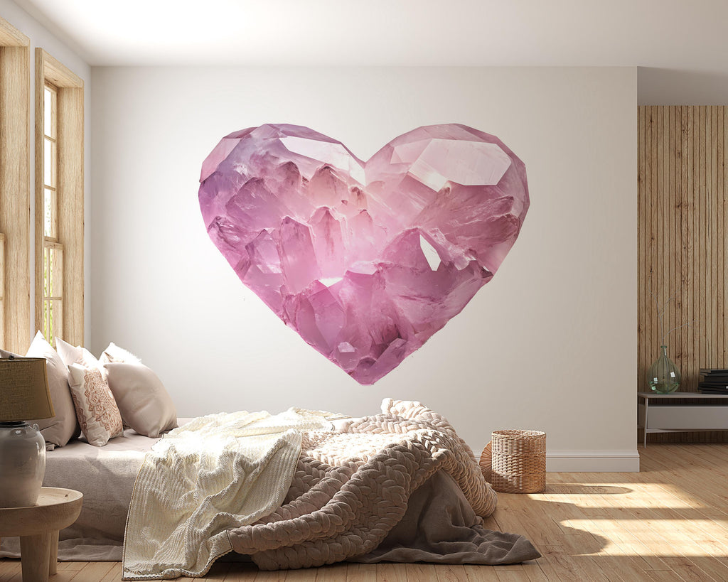 Rose Quartz Heart Wall Decal Crystal Love Wall Sticker Boho Bedroom Decor Healing Crystal Wall Art Spiritual Decor
