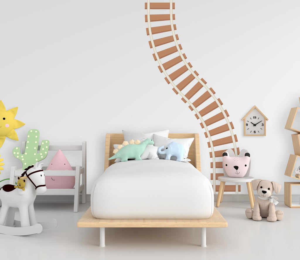 Railroad train Wall Decal Highway Vinyl Sticker Track Route Wall Decor Kids Playroom Boys Room Wall Art Train Bedroom Mural Sticker 747LU
