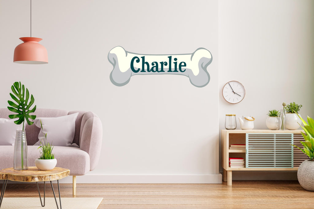 Personalized Dog Name Wall Decal | Custom Pet Name Sign | Dog Bone Wall Sticker | Boho Pet Decor | Modern Dog Room Wall Art | Grooming 749LU