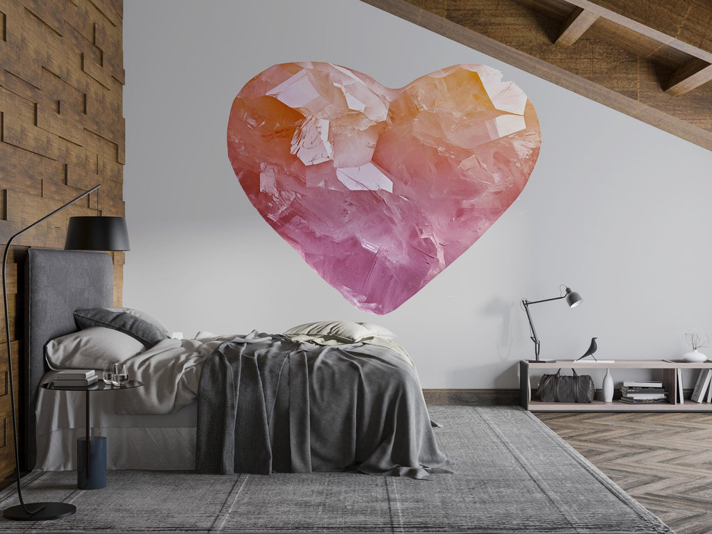 Rose Quartz Heart Wall Decal Crystal Love Wall Sticker Boho Bedroom Decor Healing Crystal Wall Art Spiritual Decor