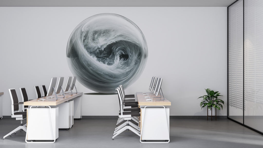 Abstract Ocean Wave Wall Decal Minimalist Water Sphere Wall Sticker Modern Coastal Wall Art Neutral Home Decor