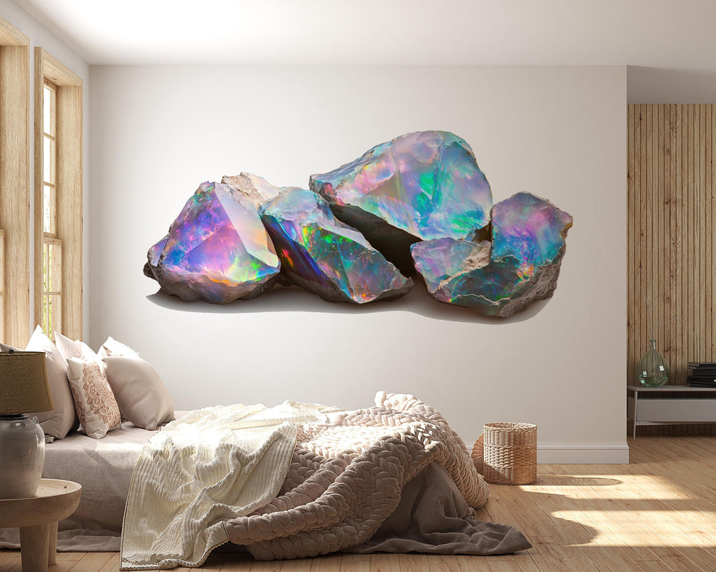 Iridescent Crystal Wall Decal Rainbow Gemstone Wall Art Modern Abstract Mineral Wall Sticker Luxury Home Decor