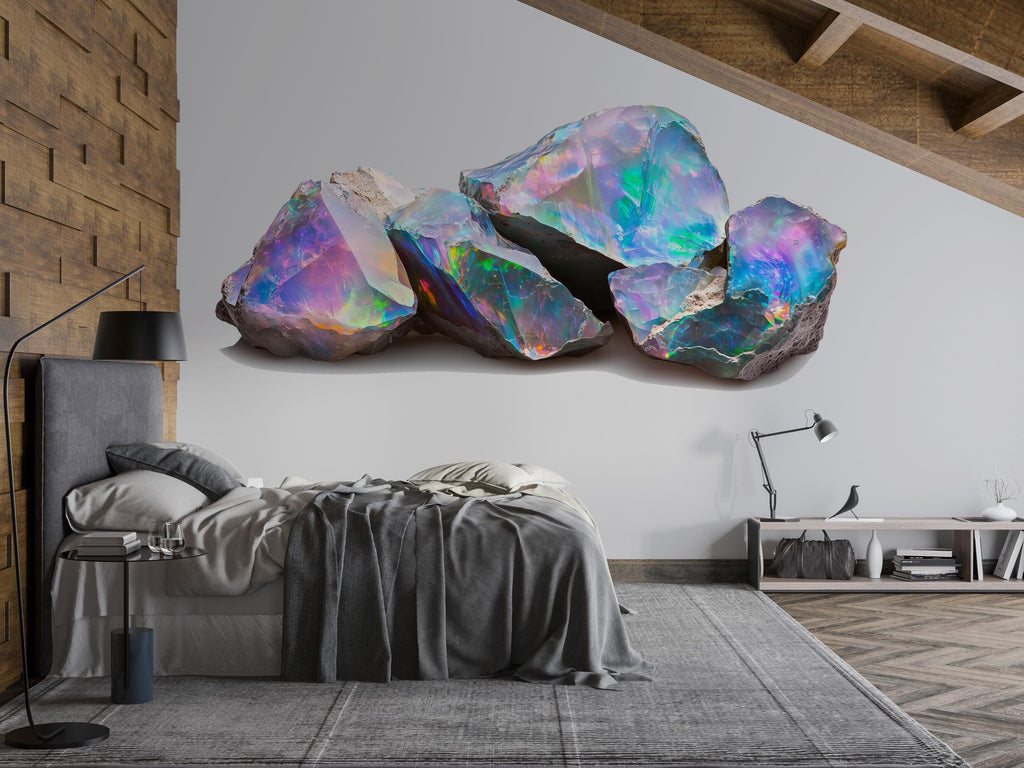 Iridescent Crystal Wall Decal Rainbow Gemstone Wall Art Modern Abstract Mineral Wall Sticker Luxury Home Decor