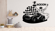 Load image into Gallery viewer, Personalized Racing Car Wall Decal for Kids | Custom Name Motorsport Nursery Decor | Race Car Wall Sticker | Kids Room Racing Art 726LU
