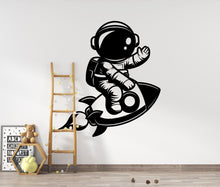 Load image into Gallery viewer, Astronaut Rocket Wall Decal – Space Nursery Art, Kids Room Vinyl Sticker, Outer Space Bedroom Decor