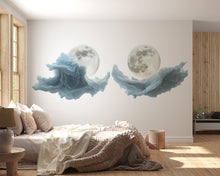 Load image into Gallery viewer, Blue Moon Cloud Wall Decal Sticker | Dreamy Celestial Wall Art | Abstract Moon Wall Decor | Modern Bedroom Wall Mural | Peel And Stick Wall