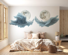 Load image into Gallery viewer, Blue Moon Cloud Wall Decal Sticker | Dreamy Celestial Wall Art | Abstract Moon Wall Decor | Modern Bedroom Wall Mural | Peel And Stick Wall