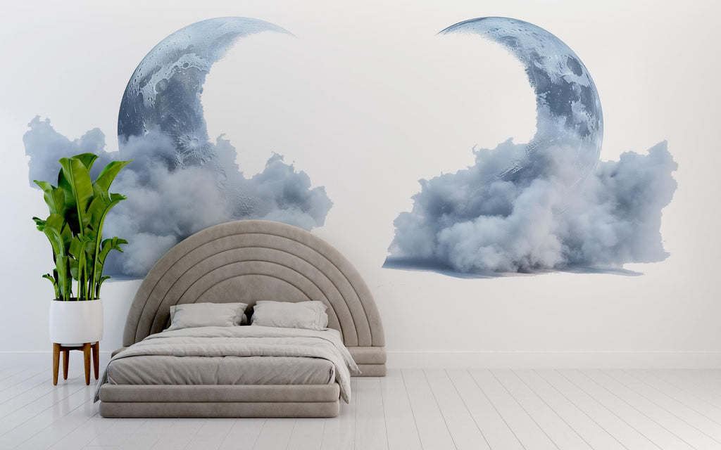 Moon Cloud Wall Decal Sticker | Large Celestial Moon Wall Art | Dreamy Bedroom Wall Decor | Nursery Moon Wall Mural | Peel And Stick sky