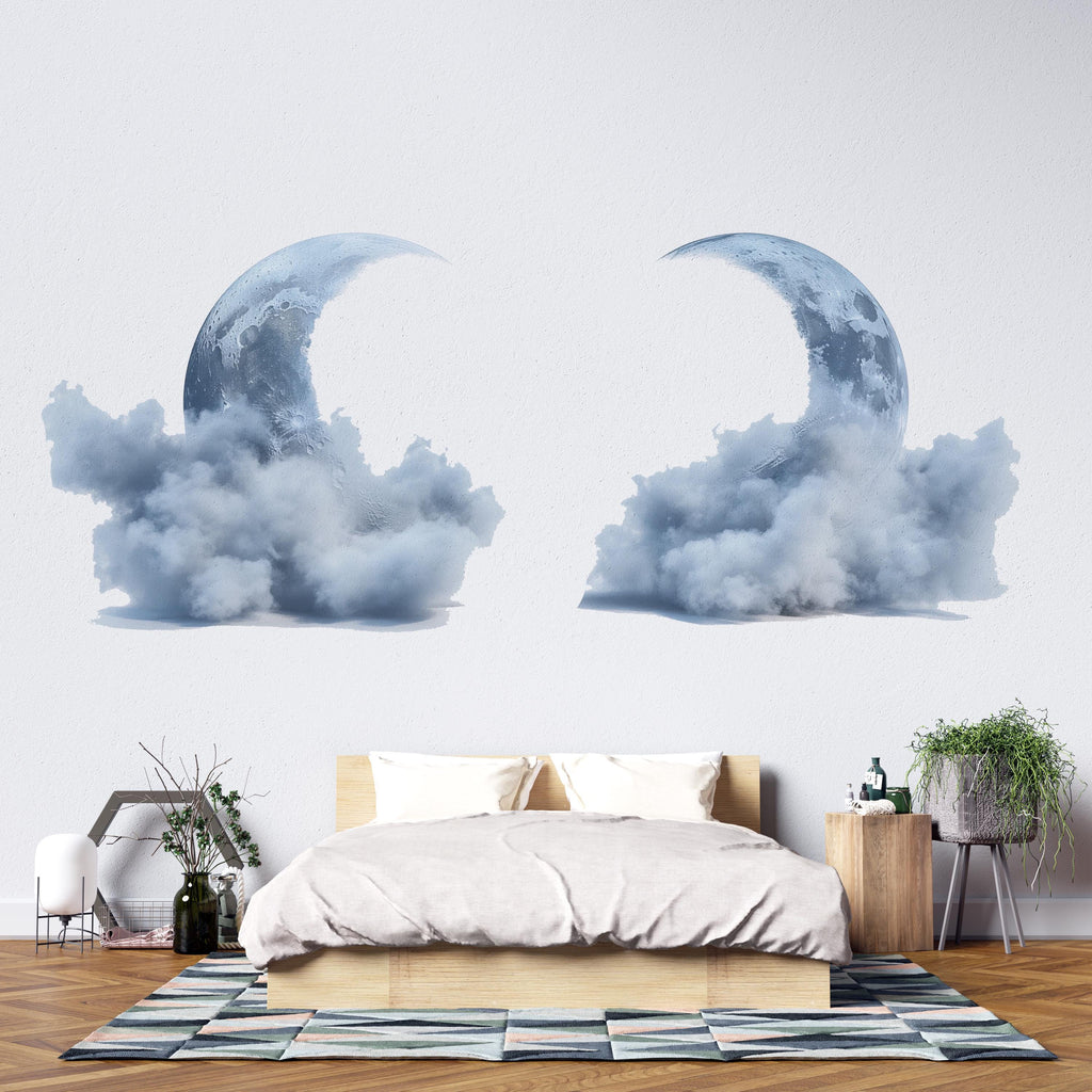 Moon Cloud Wall Decal Sticker | Large Celestial Moon Wall Art | Dreamy Bedroom Wall Decor | Nursery Moon Wall Mural | Peel And Stick sky