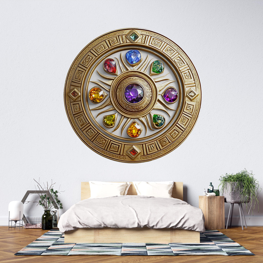 Celestial Mandala Wall Decal Zodiac Crystal Wheel Wall Art Mystical Gold Wall Sticker Sacred Geometry Home Decor