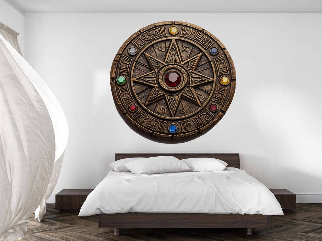 Mystical Rune Wheel Wall Decal Ancient Sigil Wall Art Sacred Symbol Round Wall Sticker Fantasy Home Decor