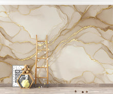 Load image into Gallery viewer, Luxury Gold Marble Wallpaper – Elegant Cream &amp; Beige Watercolor Pattern, Modern Neutral Wall Decor