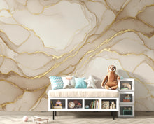 Load image into Gallery viewer, Luxury Gold Marble Wallpaper – Elegant Cream &amp; Beige Watercolor Pattern, Modern Neutral Wall Decor