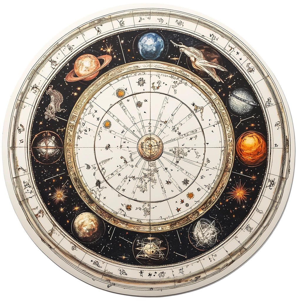 Vintage Zodiac Wheel Wall Decal Celestial Astrology Wall Art Astronomical Chart Round Wall Sticker Cosmic Decor
