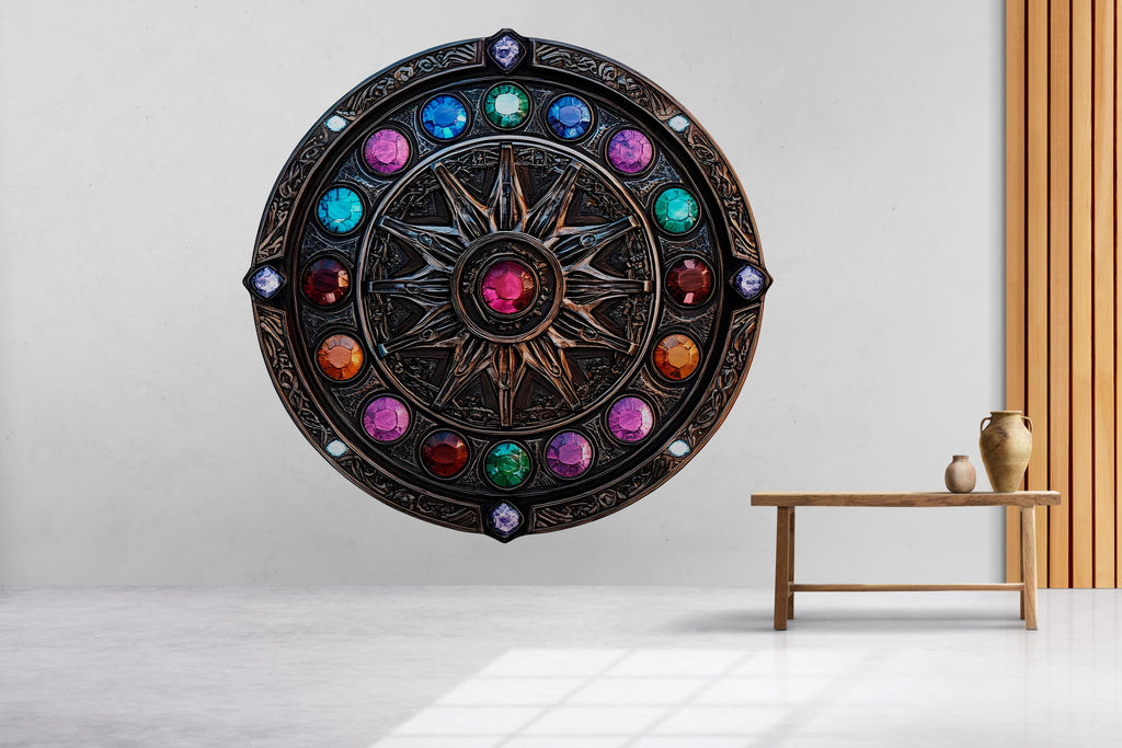 Mystical Zodiac Medallion Wall Decal Arcane Compass Wall Art Fantasy Astrology Round Wall Sticker Gothic Decor