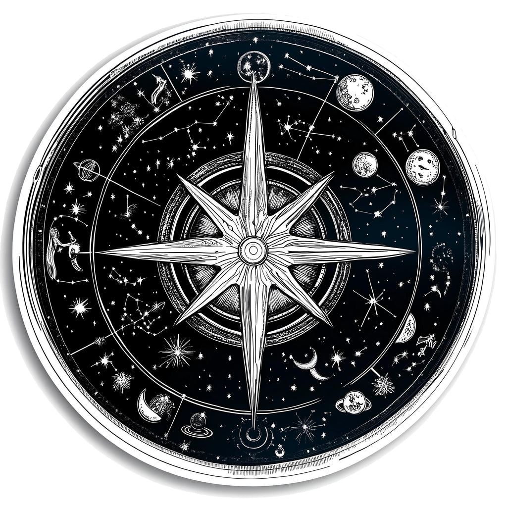 Celestial Compass Wall Decal Astrology Wall Art Zodiac Star Map Round Wall Sticker Night Sky Spiritual Decor