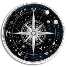 Load image into Gallery viewer, Celestial Compass Wall Decal Astrology Wall Art Zodiac Star Map Round Wall Sticker Night Sky Spiritual Decor