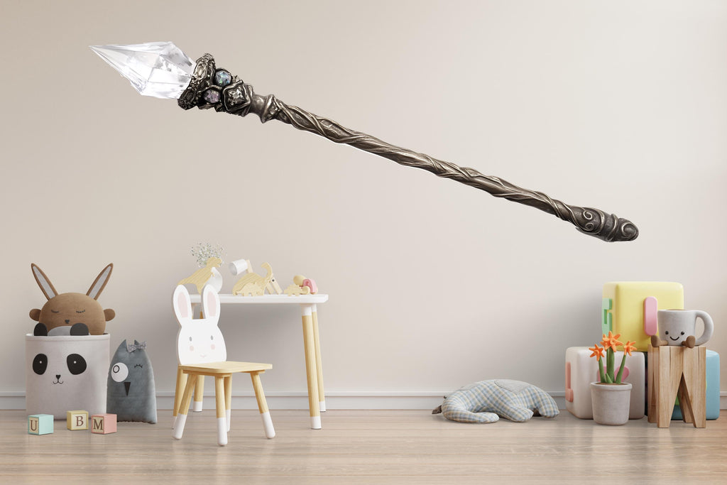 Silver Crystal Wand Wall Decal, Fantasy Magic Wand Wall Sticker, Wizard Nursery Wall Art, Fairy Tale Kids Room Decor, Whimsical Playroom