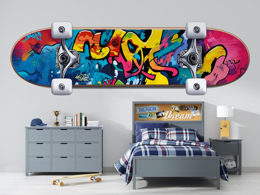 Graffiti Skateboard Wall Decal, Colorful Skate Wall Sticker, Kids Skateboard Room Decor, Urban Street Art Wall Art, Playroom Teen Bedroom
