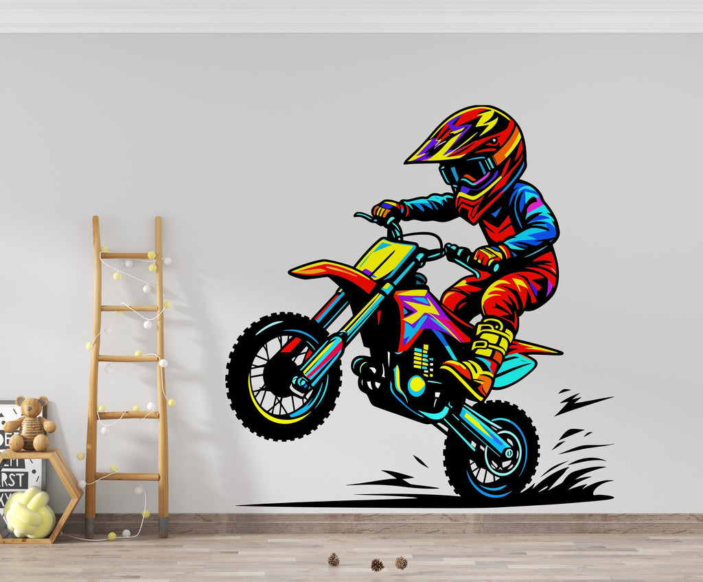 Little Boy Motocross Wall Decal, Bike Wall sticker, Motocross wall art Kids room Decal
