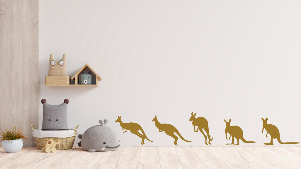 Kangaroo Wall Decal Set – Australian Animal Silhouette Art, Modern Wildlife Vinyl Sticker, Minimal Wall Decor, Kangaroo Wall Sticker 753LU