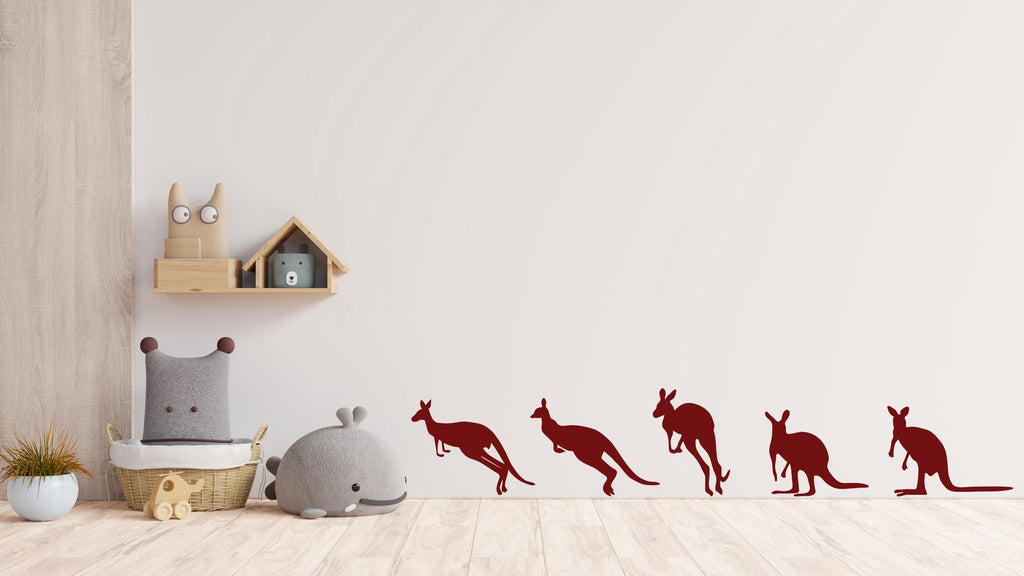 Kangaroo Wall Decal Set – Australian Animal Silhouette Art, Modern Wildlife Vinyl Sticker, Minimal Wall Decor, Kangaroo Wall Sticker 753LU