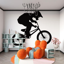 Load image into Gallery viewer, BMX Rider Wall Decal, Bicycle Silhouette Wall Sticker, Extreme Sports Kids Room Decor, Teen Boy Bedroom Wall Art, Bike Jump Wall Decal