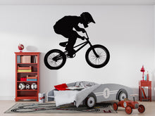 Load image into Gallery viewer, BMX Rider Wall Decal, Bicycle Silhouette Wall Sticker, Extreme Sports Kids Room Decor, Teen Boy Bedroom Wall Art, Bike Jump Wall Decal