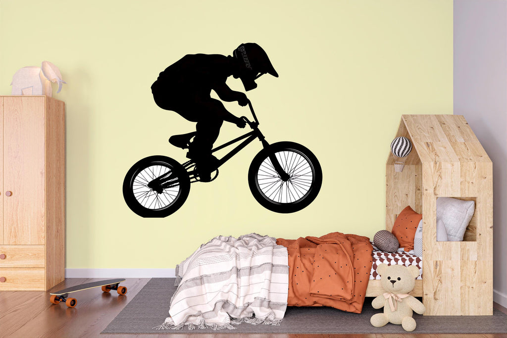 BMX Rider Wall Decal, Bicycle Silhouette Wall Sticker, Extreme Sports Kids Room Decor, Teen Boy Bedroom Wall Art, Bike Jump Wall Decal