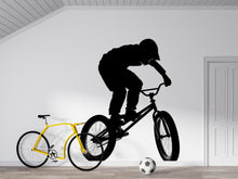 Load image into Gallery viewer, BMX Jump Wall Decal, Bicycle Rider Silhouette Wall Sticker, Kids Sports Room Decor, Boys Bedroom Wall Art, Extreme Bike Wall Decal