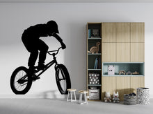 Load image into Gallery viewer, BMX Jump Wall Decal, Bicycle Rider Silhouette Wall Sticker, Kids Sports Room Decor, Boys Bedroom Wall Art, Extreme Bike Wall Decal
