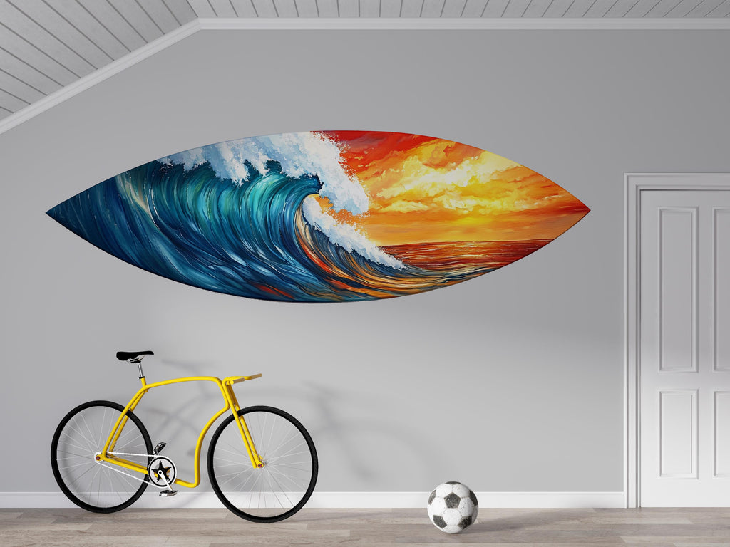Surfboard Wave Wall Decal, Ocean Wall Sticker, Surf Art Wall Decor, Kids Bedroom Wall Art, Coastal Surfboard Wall Decal