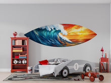 Load image into Gallery viewer, Surfboard Wave Wall Decal, Ocean Wall Sticker, Surf Art Wall Decor, Kids Bedroom Wall Art, Coastal Surfboard Wall Decal
