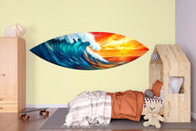 Load image into Gallery viewer, Surfboard Wave Wall Decal, Ocean Wall Sticker, Surf Art Wall Decor, Kids Bedroom Wall Art, Coastal Surfboard Wall Decal