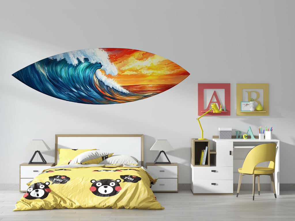 Surfboard Wave Wall Decal, Ocean Wall Sticker, Surf Art Wall Decor, Kids Bedroom Wall Art, Coastal Surfboard Wall Decal