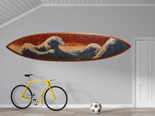 Load image into Gallery viewer, Japanese Wave Surfboard Wall Decal, Ocean Surf Wall Sticker, Beach Bedroom Wall Art, Surf Decor for Teen Room, Coastal Wall Decal