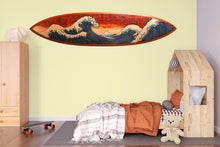 Load image into Gallery viewer, Japanese Wave Surfboard Wall Decal, Ocean Surf Wall Sticker, Beach Bedroom Wall Art, Surf Decor for Teen Room, Coastal Wall Decal