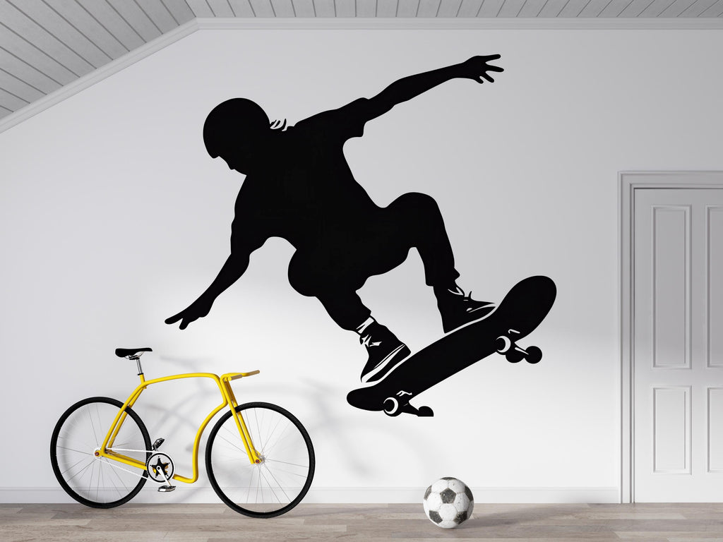 Skateboarder Wall Decal, Skateboarding Silhouette Wall Sticker, Skateboard Wall Art, Teen Boy Room Decor, Action Sports Wall Decal