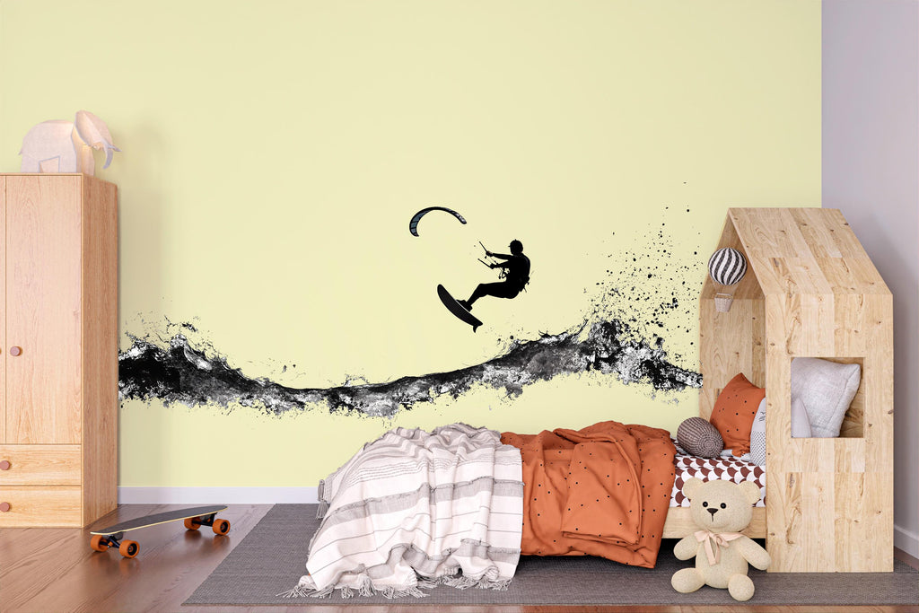 Kitesurf Wall Decal, Kiteboarding Wall Sticker, Extreme Water Sports Wall Art, Teen Boy Room Decor, Ocean Action Wall Decal