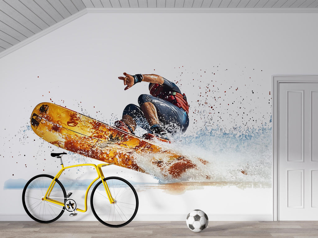Kitesurf Wall Decal With Ocean Splash, Kiteboarding Wall Sticker, Extreme Water Sports Wall Art, Teen Boy Room Decor