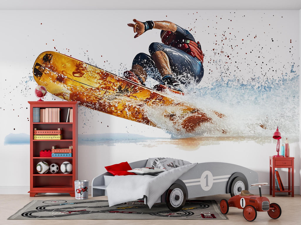 Kitesurf Wall Decal With Ocean Splash, Kiteboarding Wall Sticker, Extreme Water Sports Wall Art, Teen Boy Room Decor