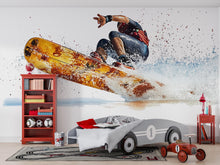 Load image into Gallery viewer, Kitesurf Wall Decal With Ocean Splash, Kiteboarding Wall Sticker, Extreme Water Sports Wall Art, Teen Boy Room Decor