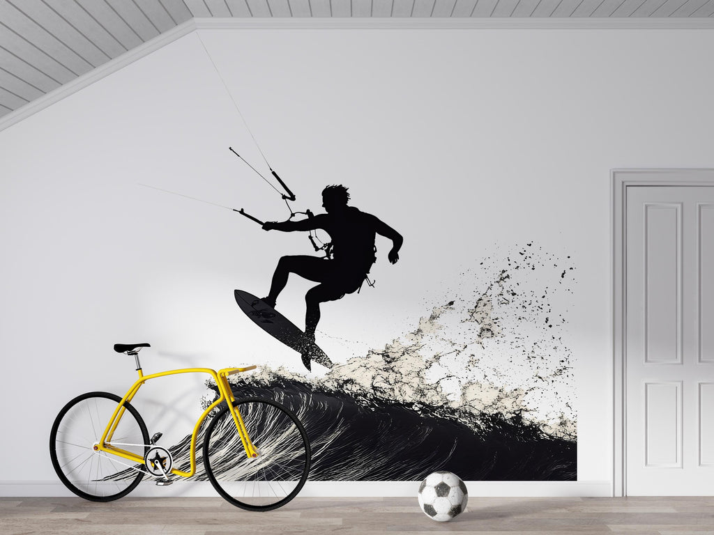 Kitesurf Wall Decal Silhouette, Kiteboarding Wall Sticker, Extreme Sports Wall Art, Teen Boy Room Decor