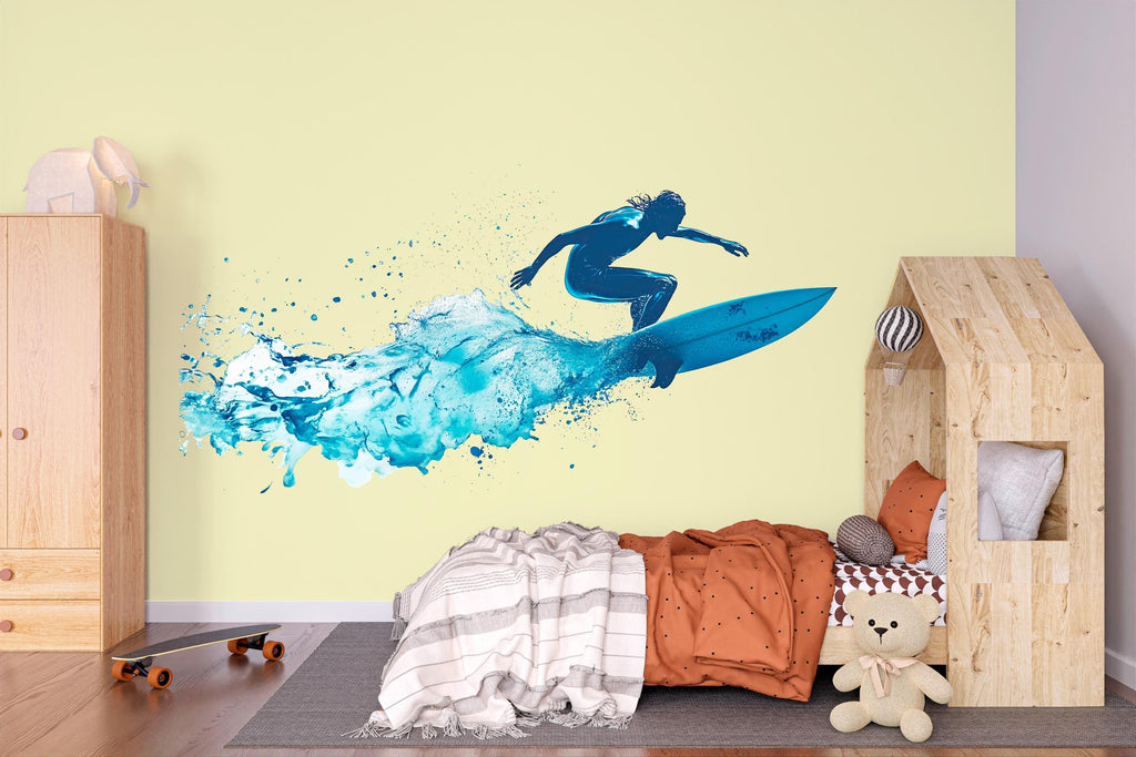 Surfing Wall Decal Sticker | Ocean Sports Wall Art | Peel And Stick Wall Decal For Boys Room Teen Bedroom Surf Decor Modern Coastal Interior