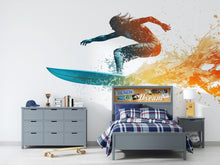 Load image into Gallery viewer, Surfing Wall Decal Sticker | Action Sports Wall Art | Peel And Stick Wall Decal For Boys Room Teen Bedroom Surf Decor Modern Interior