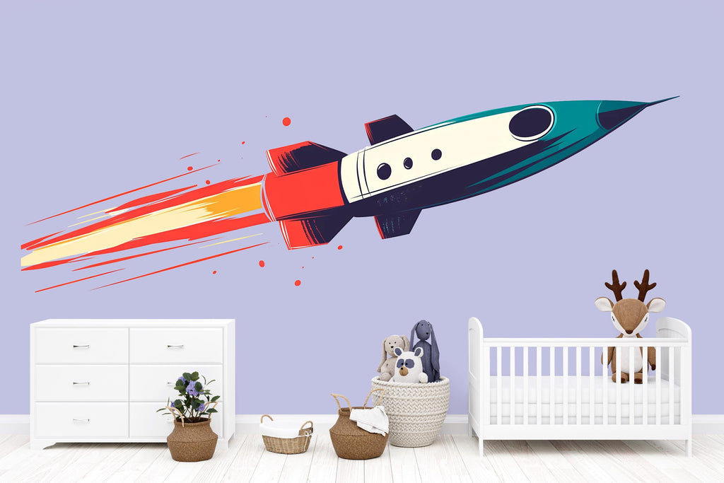 Rocket Wall Decal Sticker | Space Wall Art | Peel And Stick Wall Decal For Nursery Kids Room Playroom Modern Space Decor